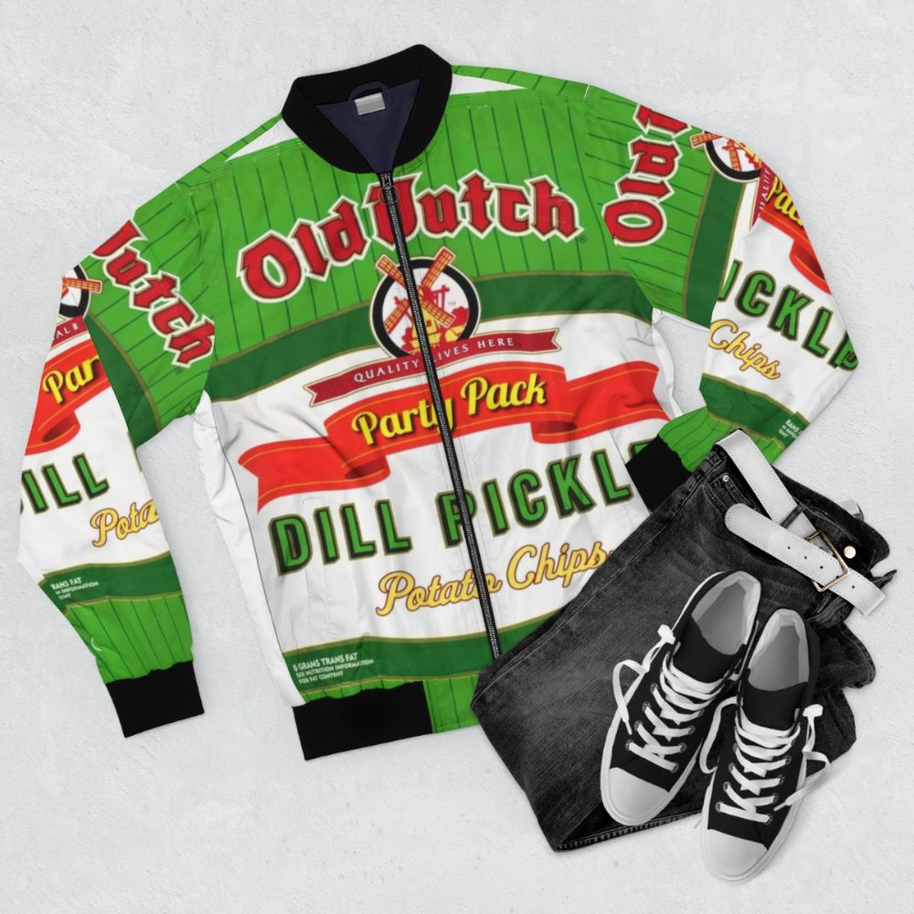 Old Dutch Dill Pickle Flavored Bomber Jacket - Flat lay