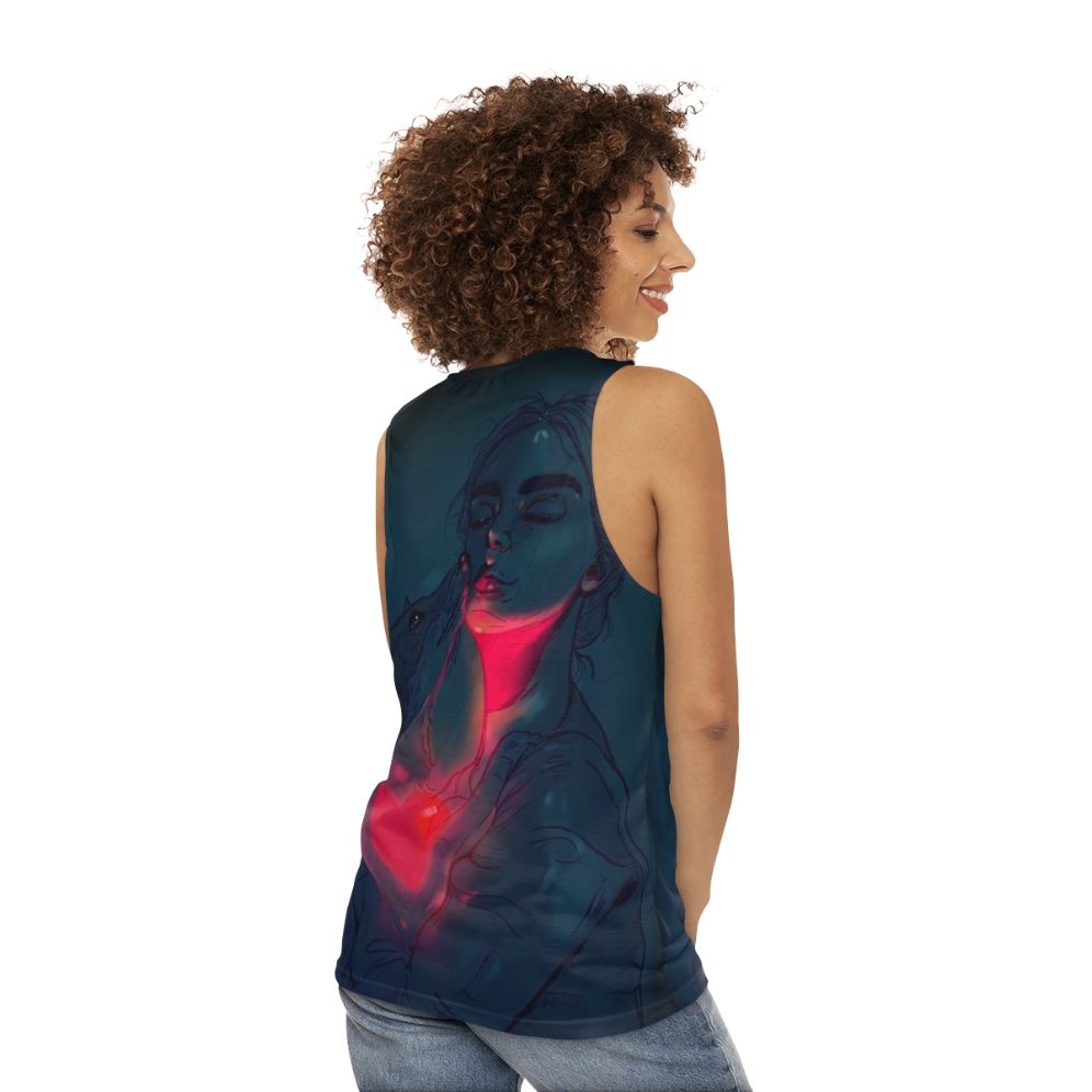 Glow in the dark unisex tank top with artistic design - women back