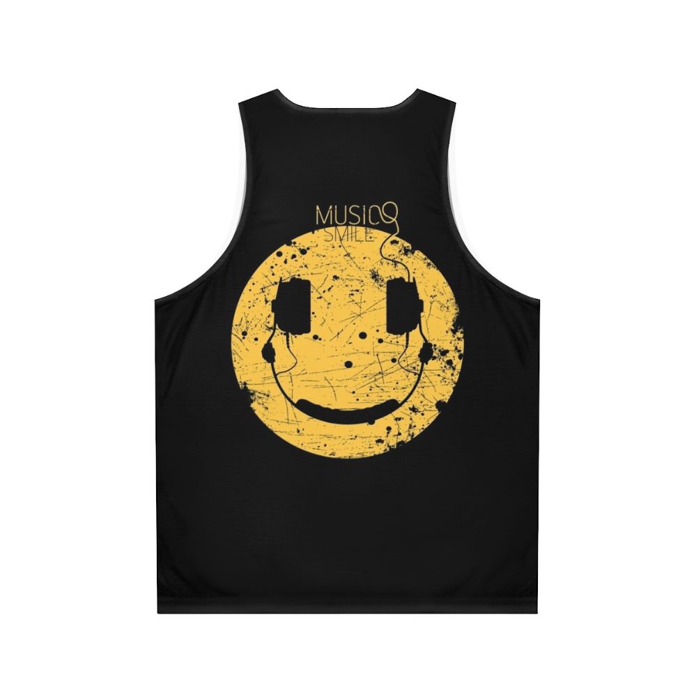 Unisex tank top with abstract music and smile design - Back