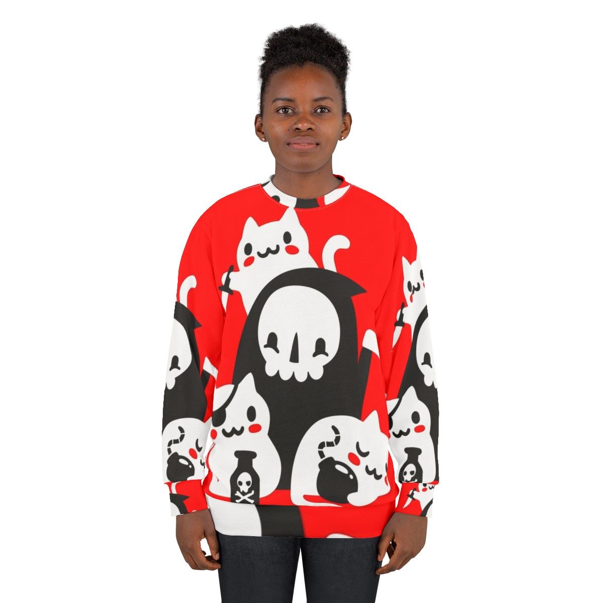 Death's Little Helpers Gothic Sweatshirt with Grim Reaper and Cats - women