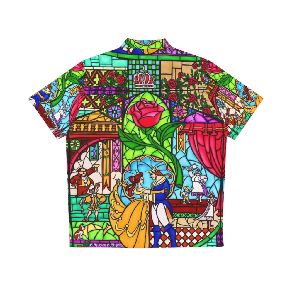 Stained Glass Window Hawaiian Shirt with Colorful Floral Pattern - Back