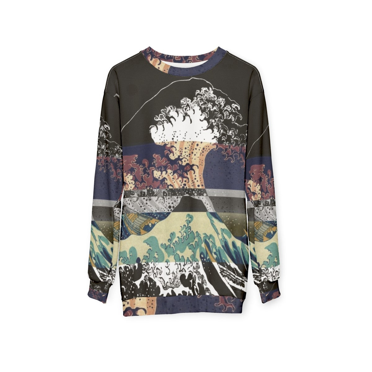 Glitch aesthetic Hokusai wave color sweatshirt - hanging