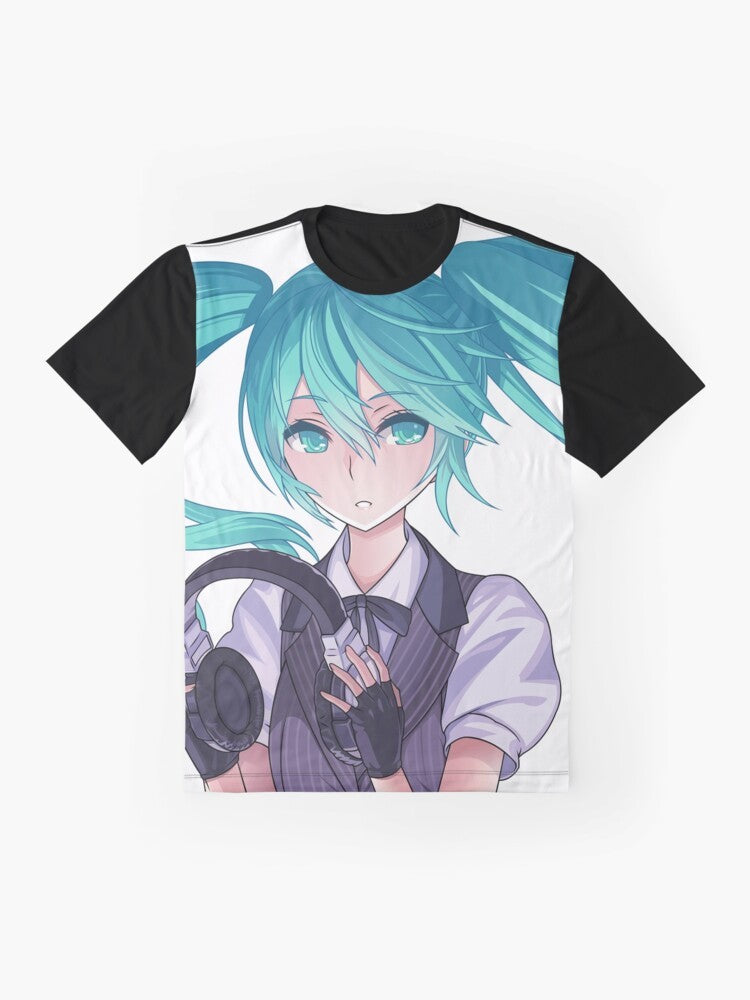 Hatsune Miku anime character illustration graphic t-shirt - Flat lay