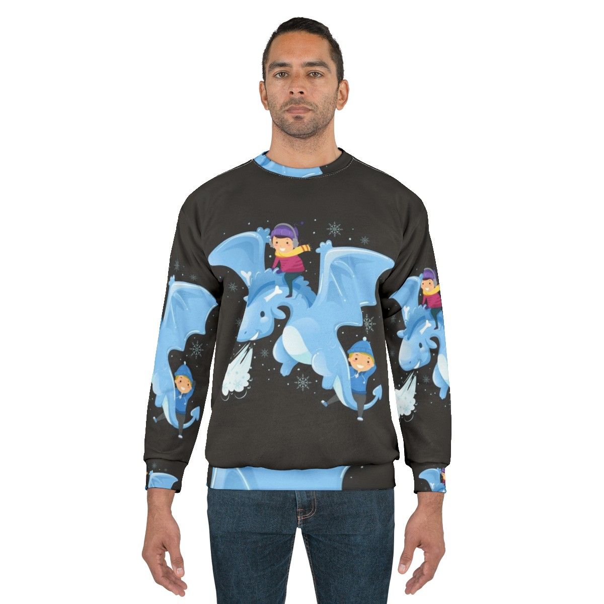 Legendary animals sweatshirt featuring a mystic dragon and lightning bolt fantasy design - men