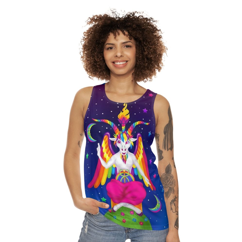 1990s neon rainbow baphomet unisex tank top - women