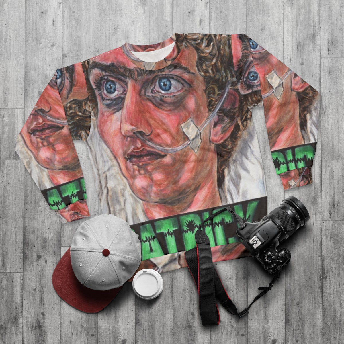 Patrick sweatshirt - Vintage 70s Australian horror movie thriller - flat lay