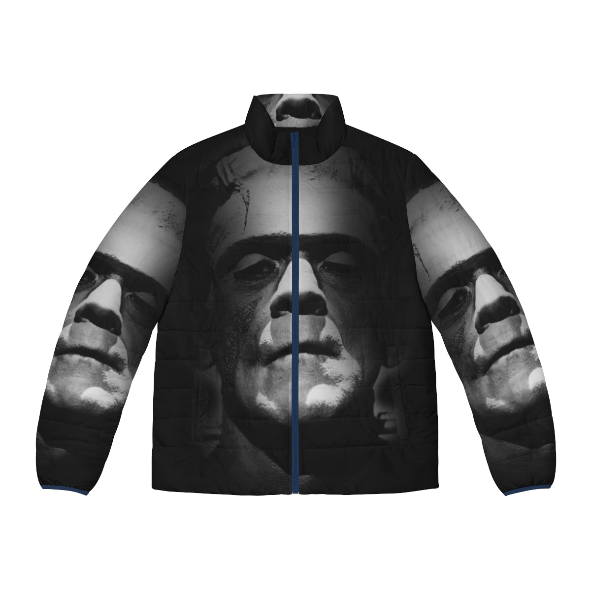 Frankenstein monster puffer jacket featuring the iconic Boris Karloff face