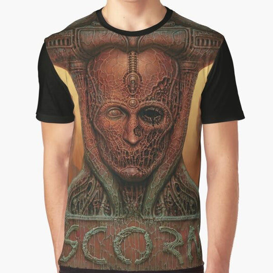 Scorn Game Graphic T-Shirt featuring horror video game art and creatures