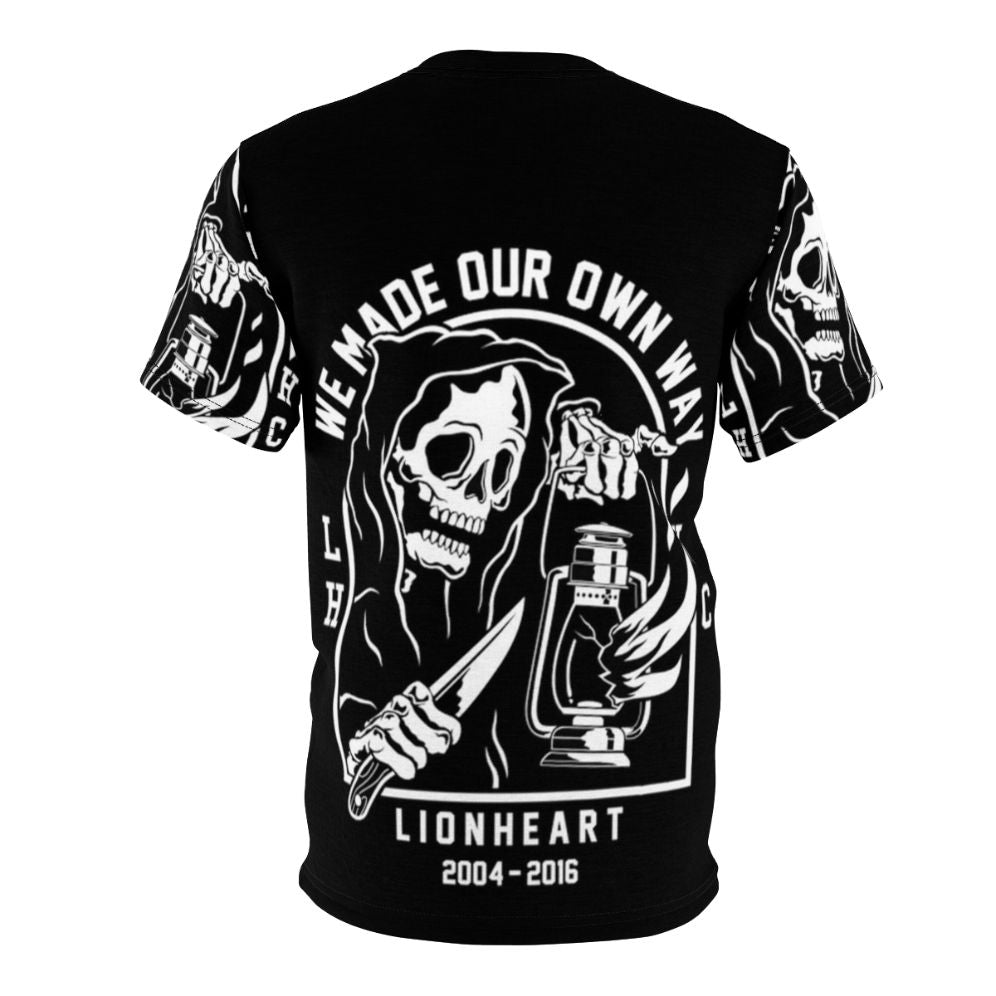 Heavy metal inspired t-shirt with skull, grim reaper, and metal band imagery - Back