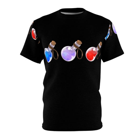 Fantasy-inspired t-shirt featuring a cute potion design, perfect for RPG and gaming enthusiasts.