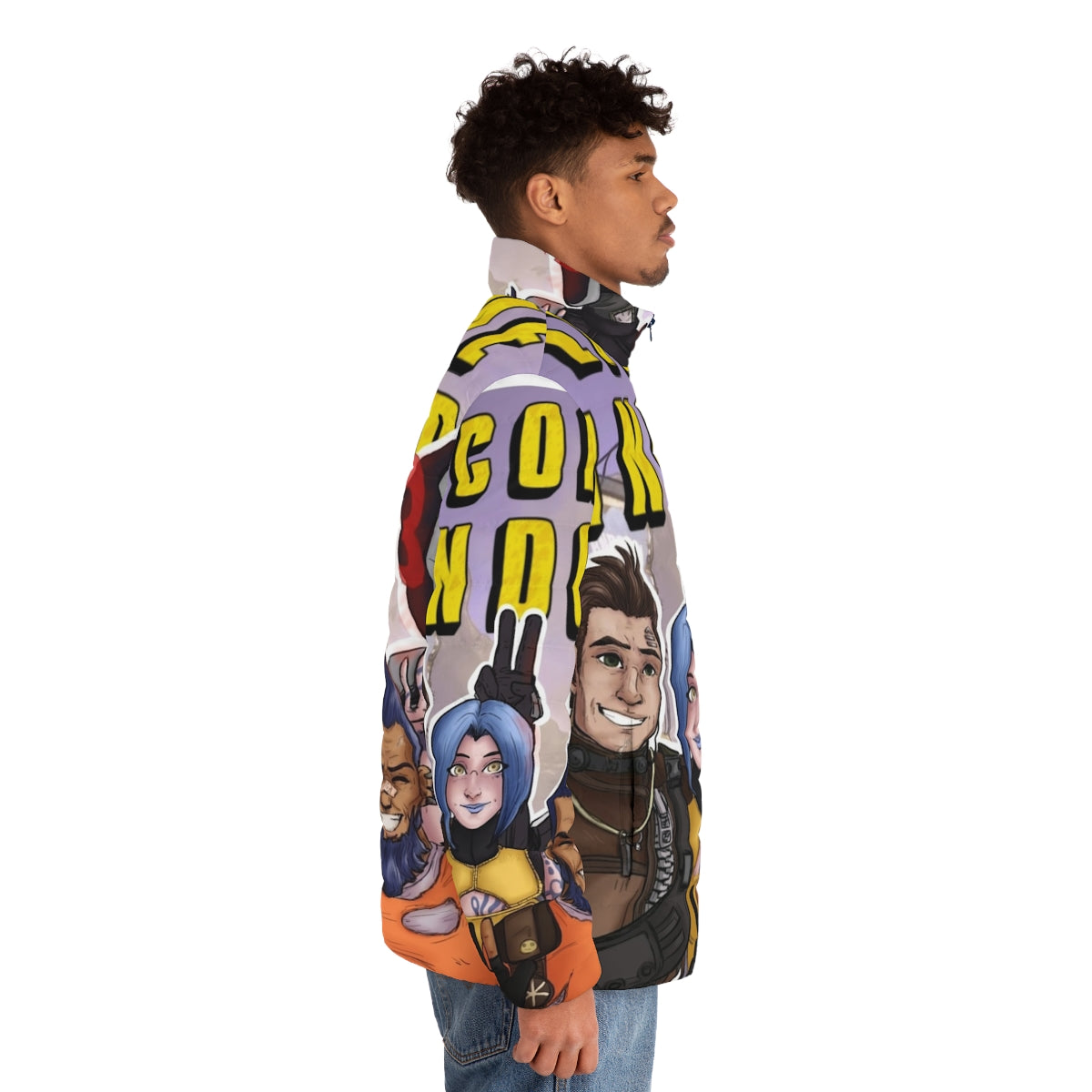 Borderlands Pandora Puffer Jacket featuring Zer0, Maya, Axton, and Salvador - men side right