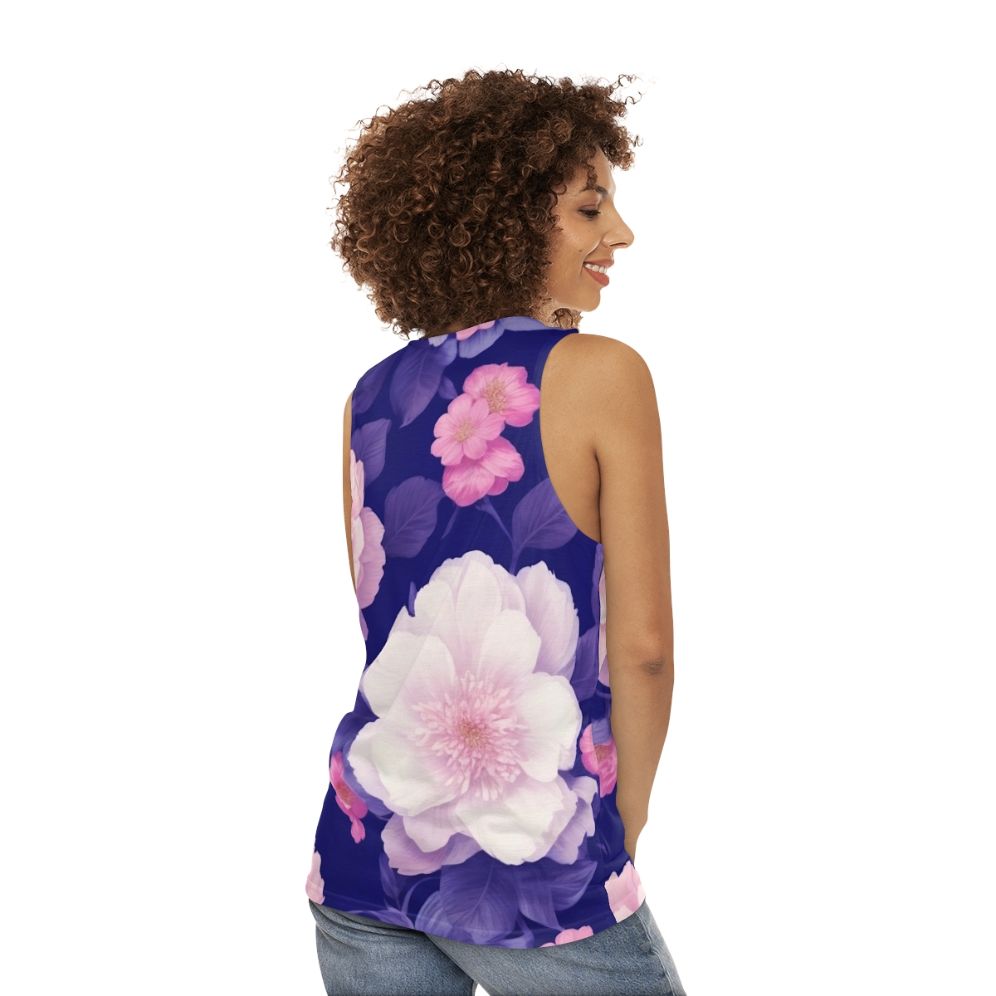 Floral pattern unisex tank top - women back