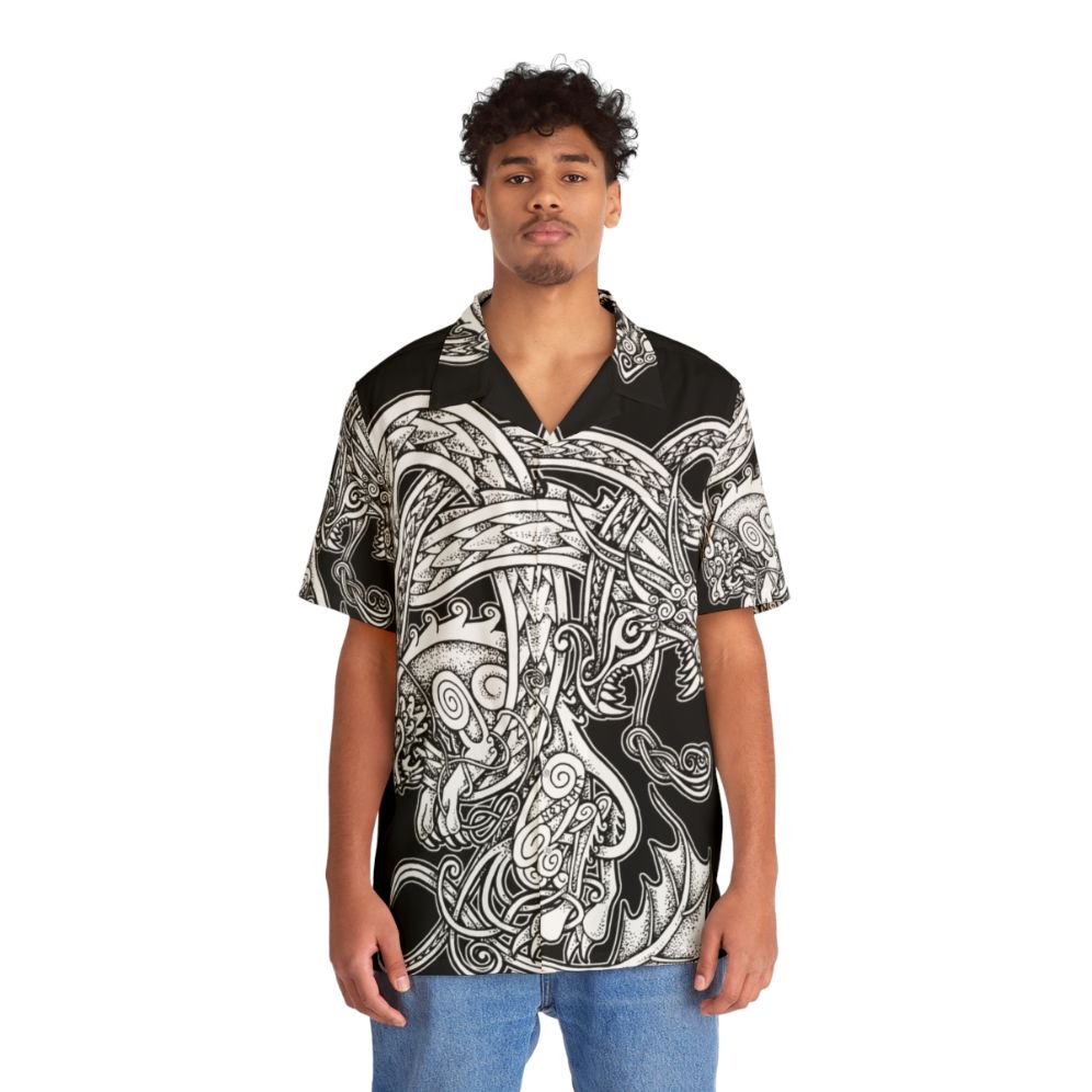 Fenrir and Jormungandr Norse Mythology Hawaiian Shirt - People Front