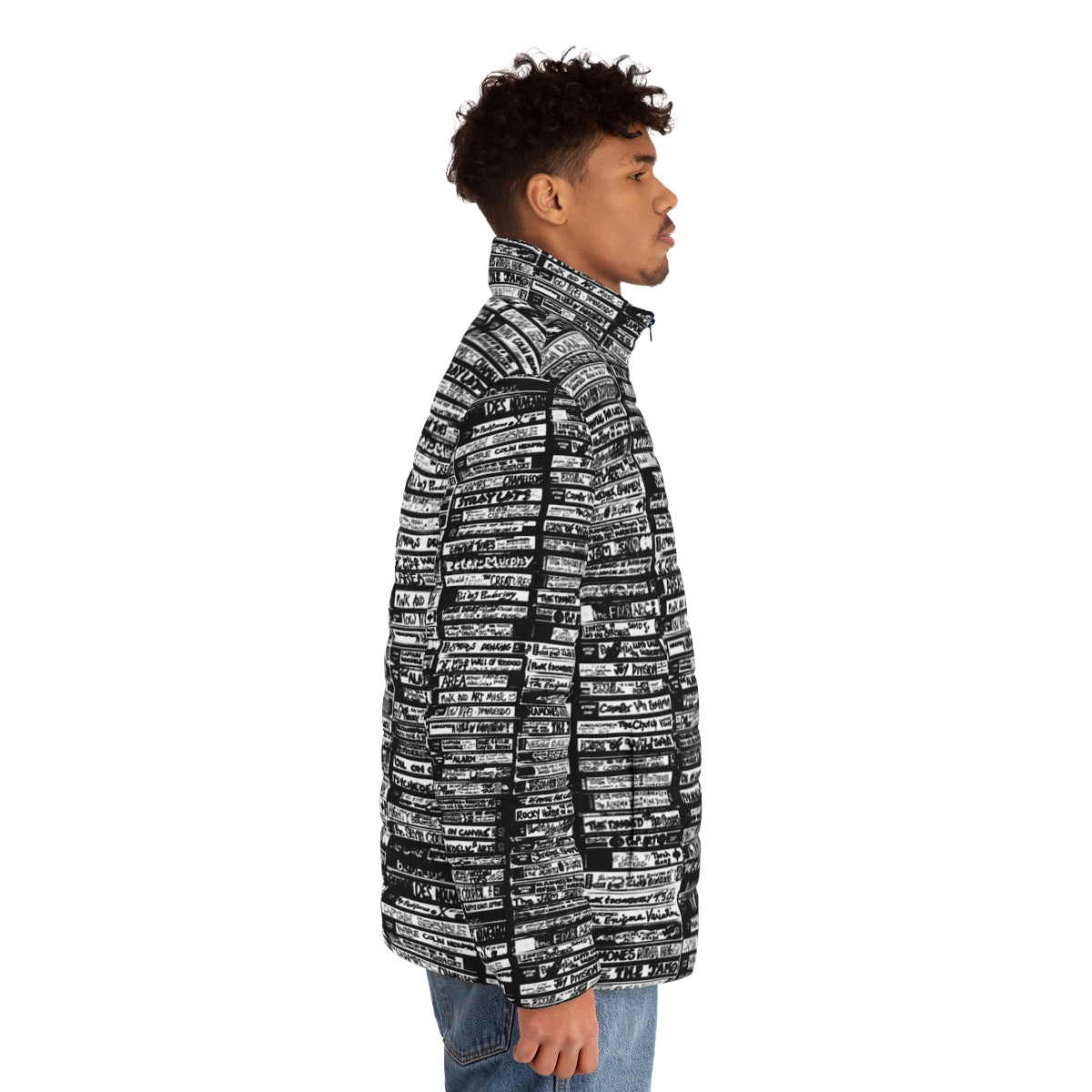 Alternative music cassette art puffer jacket - men side right