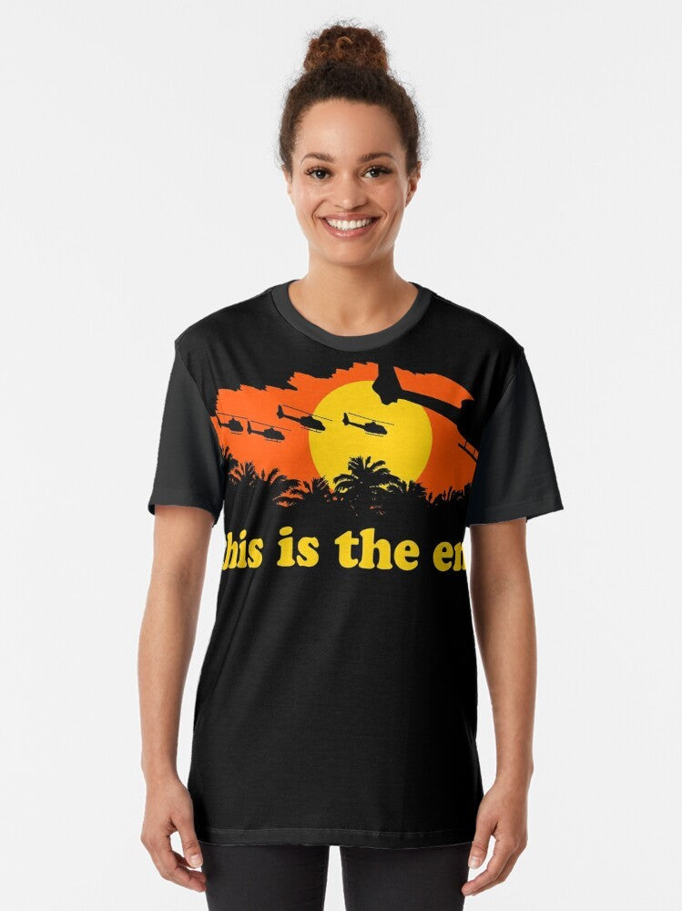 Apocalypse Now graphic t-shirt featuring "This is the End" text and movie references - Women