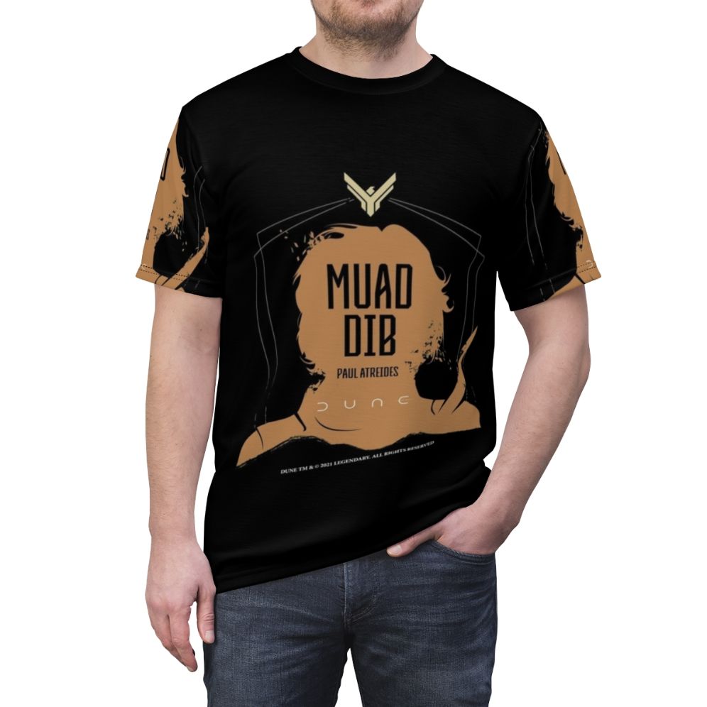 Dune-inspired t-shirt design featuring the iconic characters Muad'Dib and Paul Atreides - men front