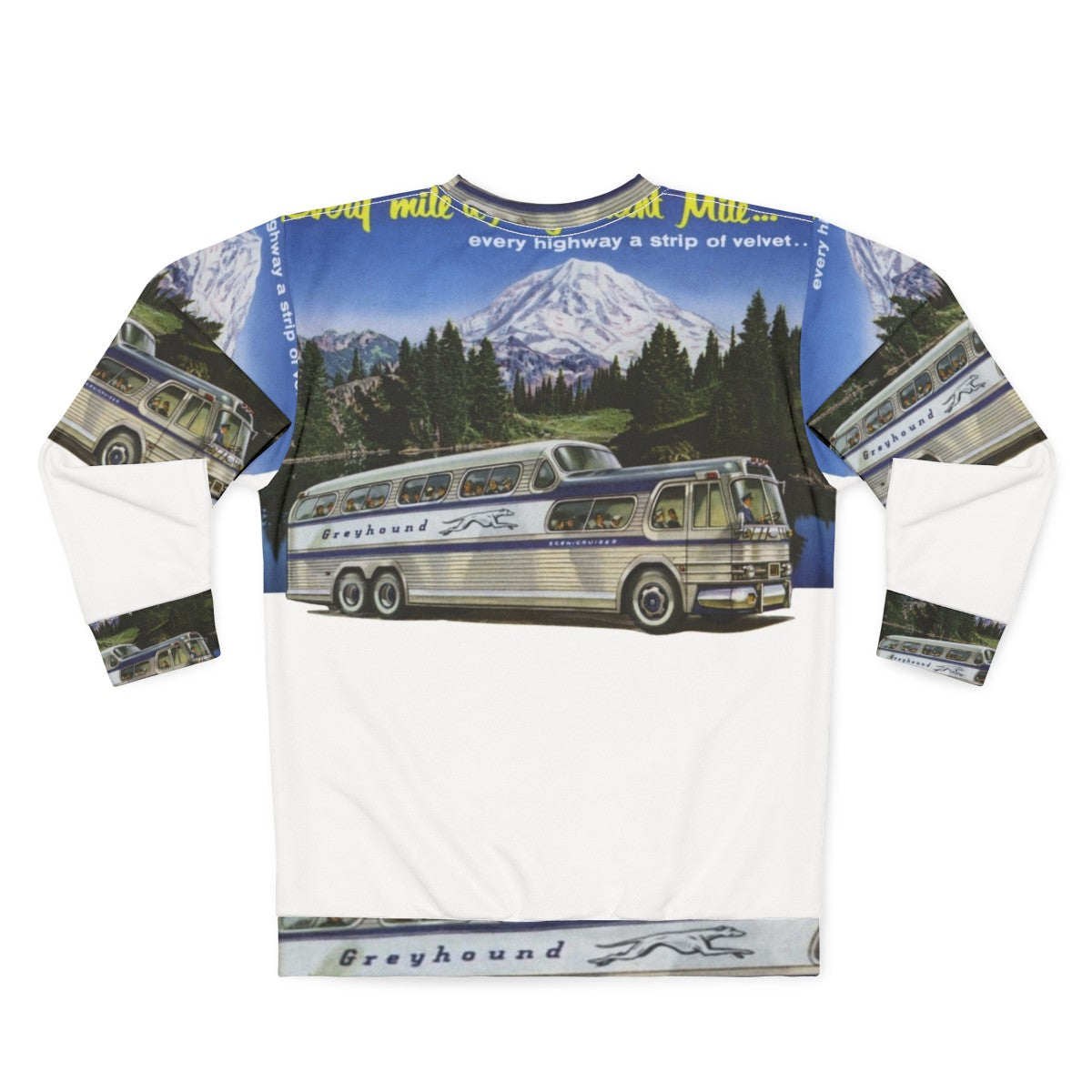 Retro Greyhound bus sweatshirt with 1950s travel theme - Back