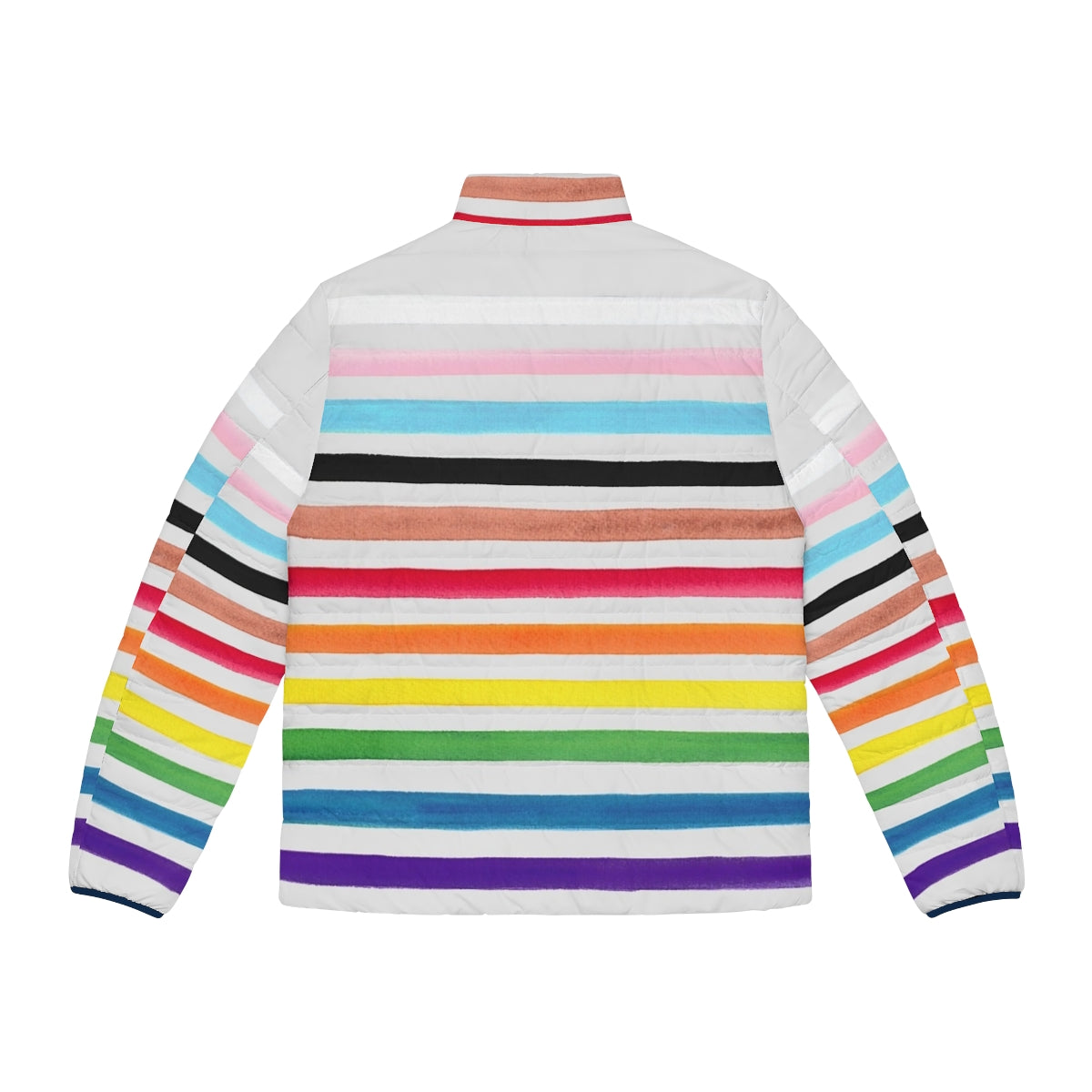 Progress pride stripes puffer jacket with gay, transgender, and Philadelphia pride flags - Back