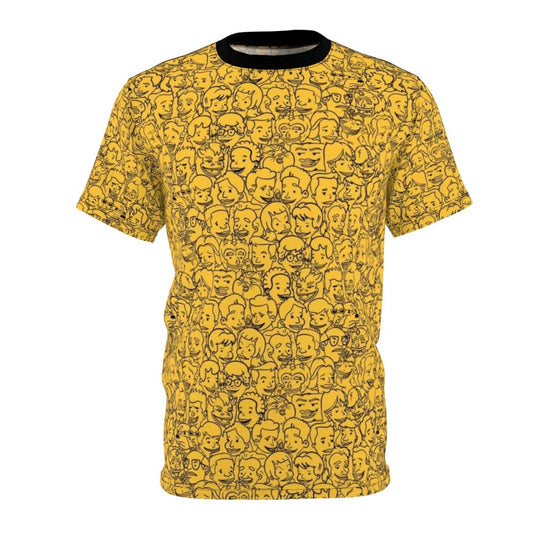 Vibrant t-shirt featuring a repeating pattern of beloved Big Mouth characters