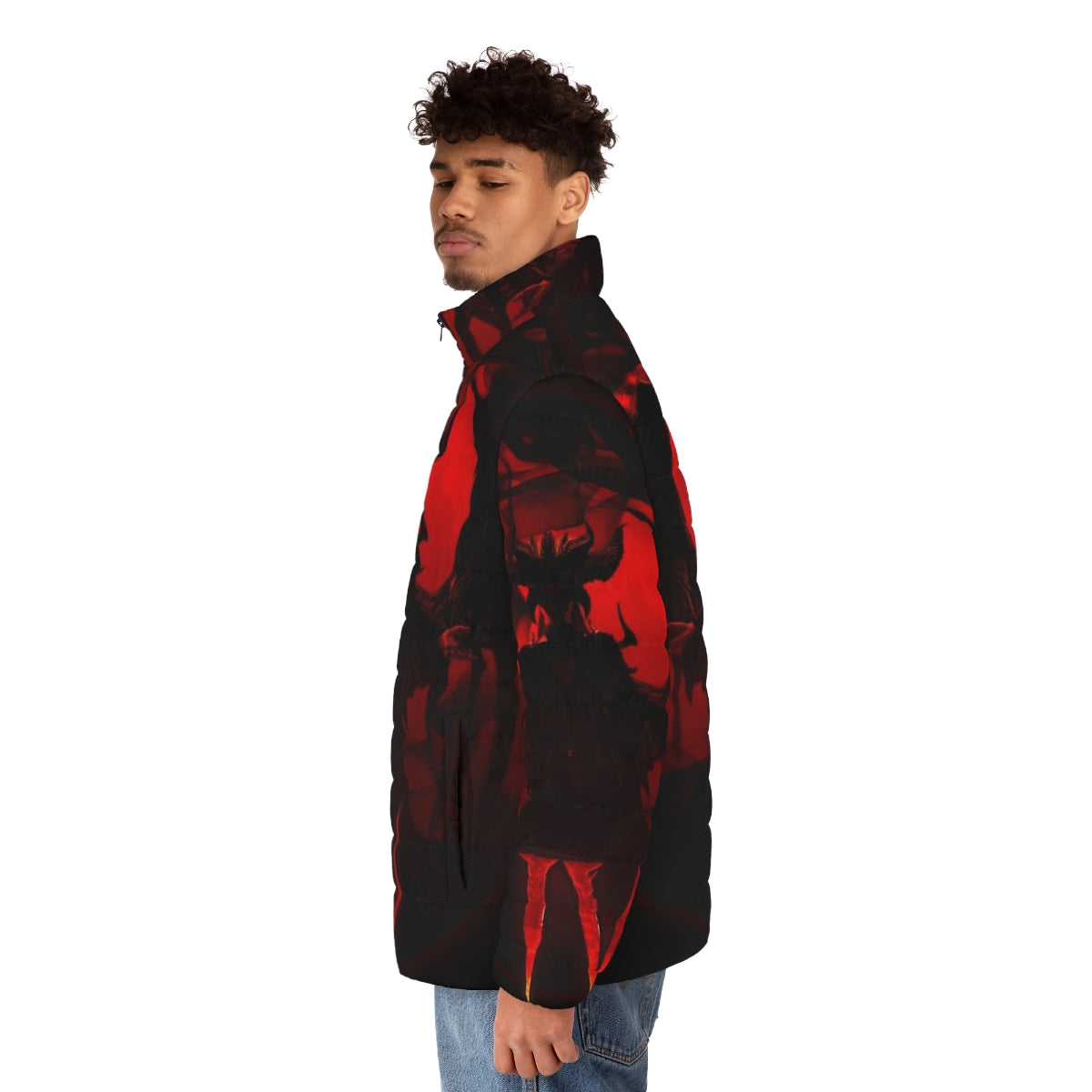 Diablo 4 Lilith Puffer Jacket featuring the Lord of Hatred design - men side left