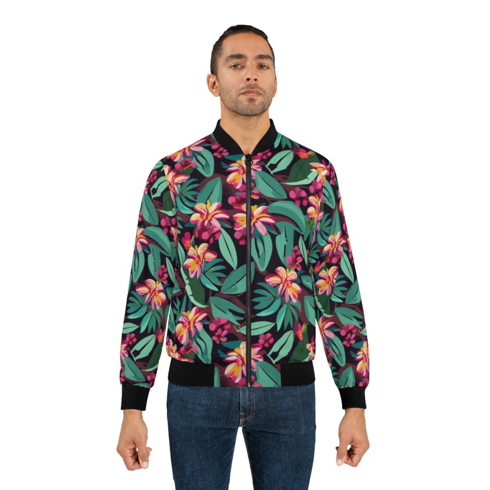 Dark Hawaiian flowers floral pattern bomber jacket - Lifestyle