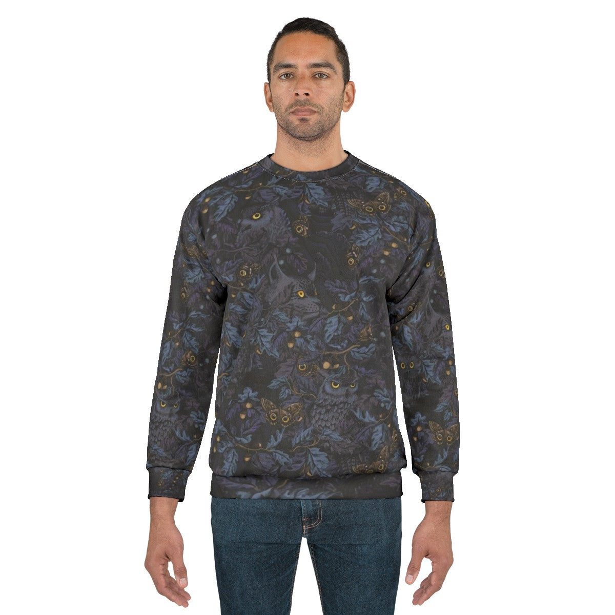 Moonlight blue sweatshirt with autumn leaves and camouflage pattern - men