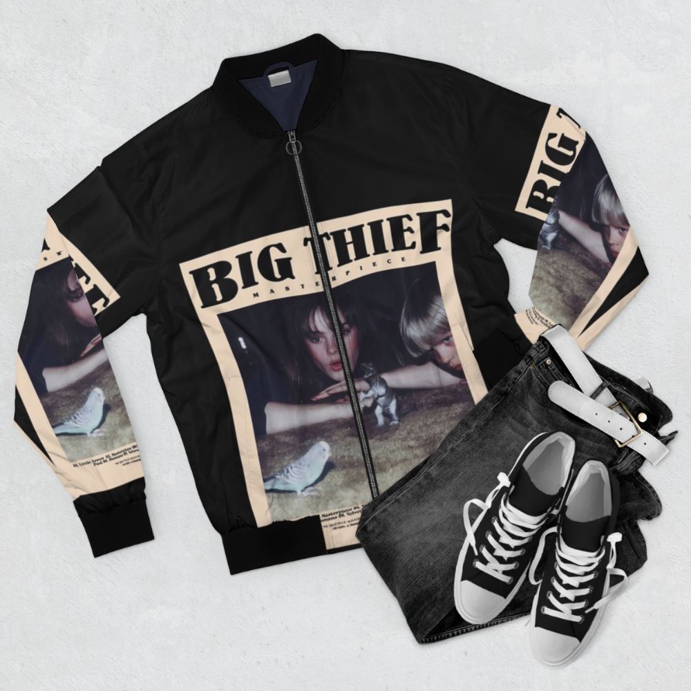 Big Thief Indie Folk Alternative Bomber Jacket - Flat lay