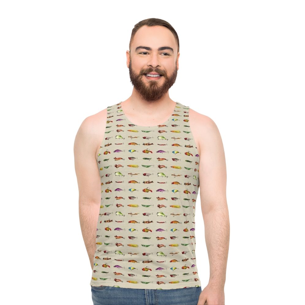 Watercolor fishing lures unisex tank top - men