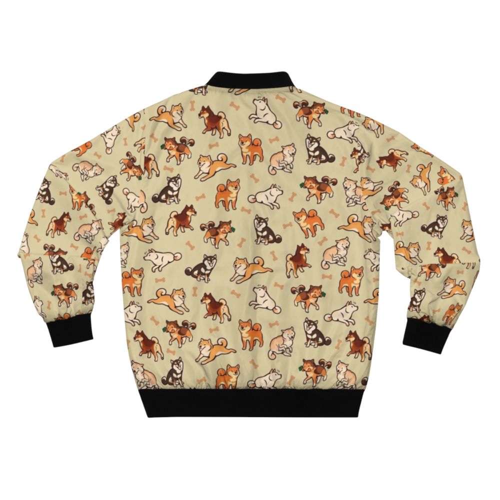 A cozy and stylish bomber jacket featuring a cute shiba inu dog pattern. - Back