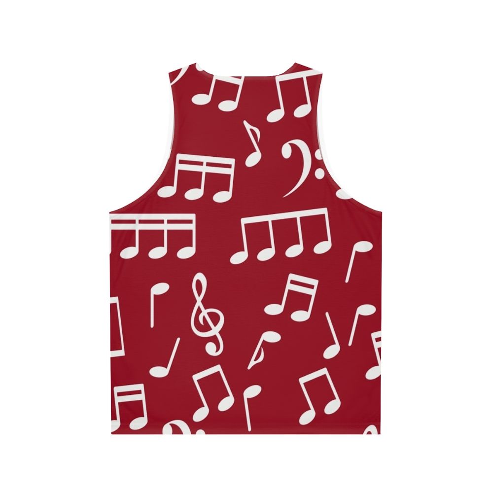 White music notes unisex tank top with red background - Back