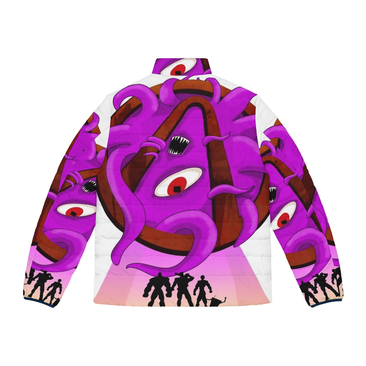 A high-quality puffer jacket featuring the iconic Borderlands logo and tentacles design, perfect for Borderlands fans. - Back