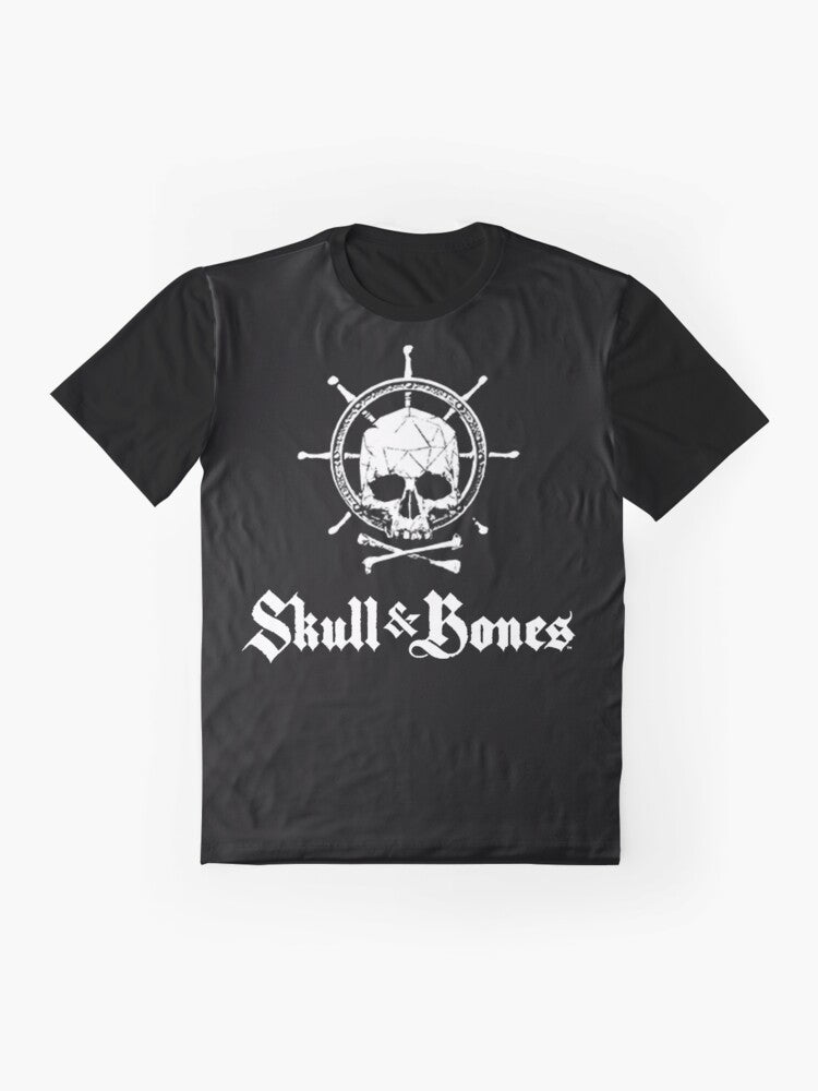 Skull & Bones custom logo graphic t-shirt with a skull and bones design - Flat lay