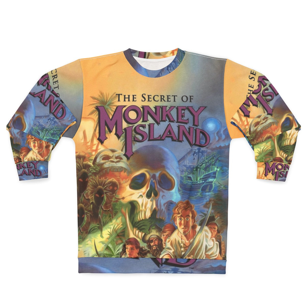 Retro Monkey Island Sweatshirt featuring Guybrush Threepwood and the iconic Three-Headed Monkey