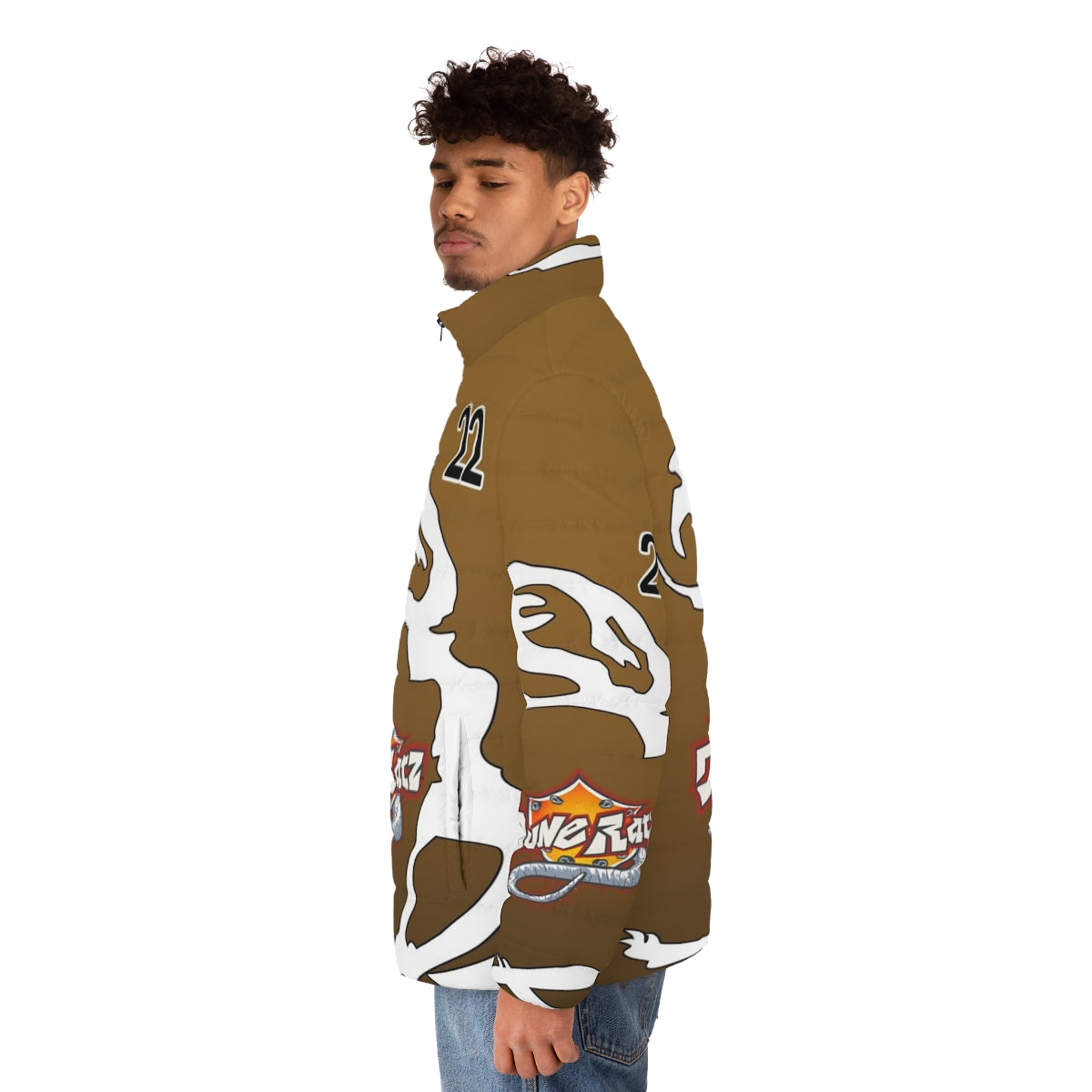 Hot Wheels Acceleracers Cosplay Puffer Jacket featuring Vert Wheeler inspired design - men side left