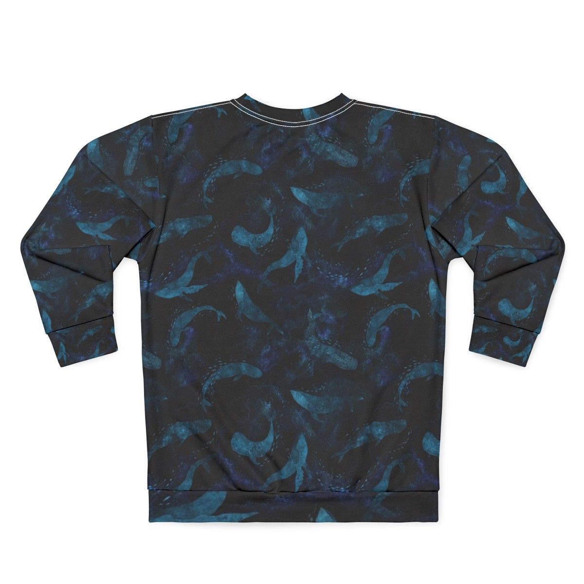 Indigo blue sweatshirt with a design of whales dancing underwater - Back