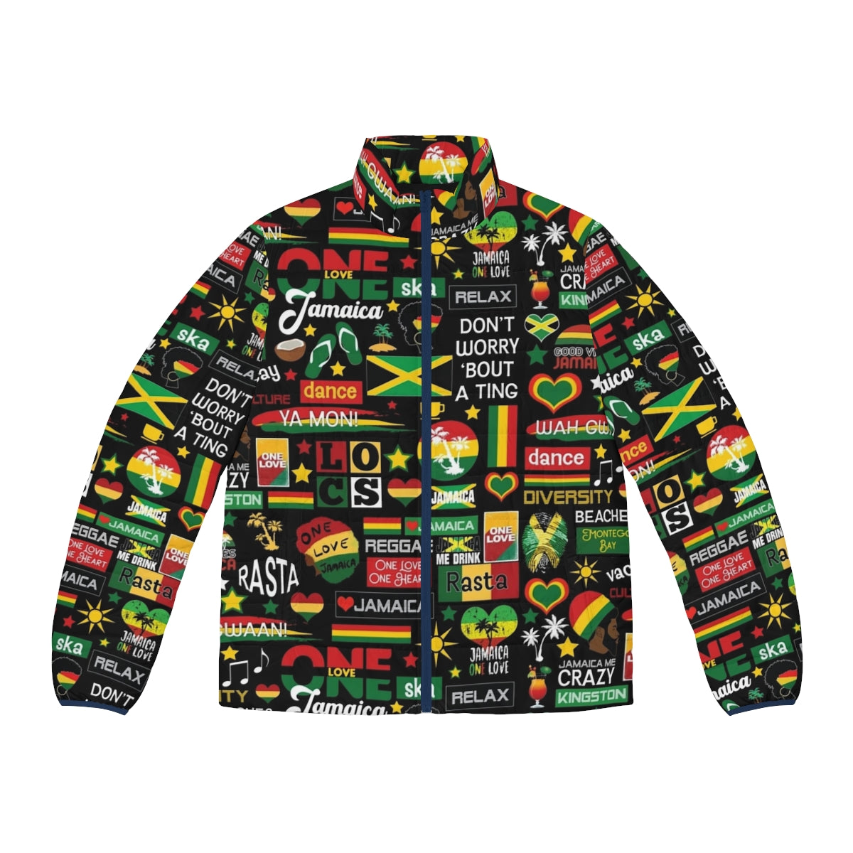 Jamaican bobsled team puffer jacket with retro 90s design inspired by the movie Cool Runnings