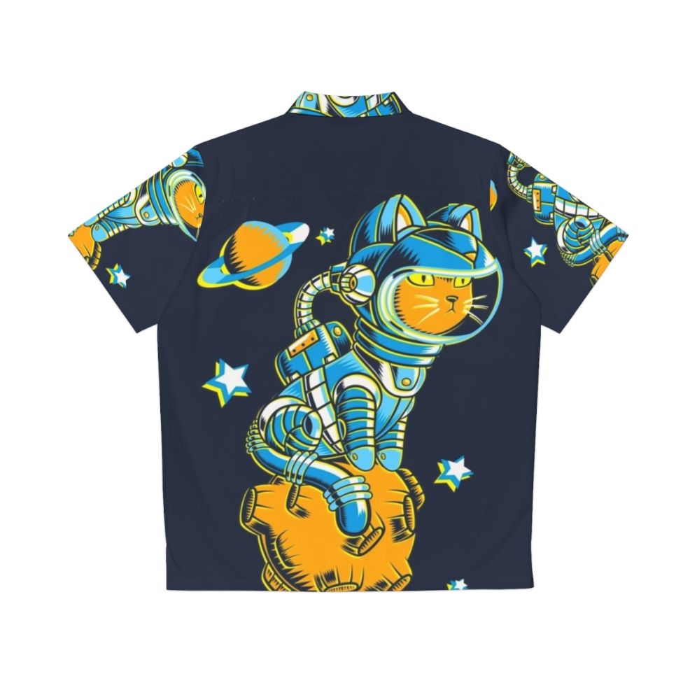 Cosmic Cat Hawaiian Shirt featuring a cute cat in a space-themed Hawaiian design - Back