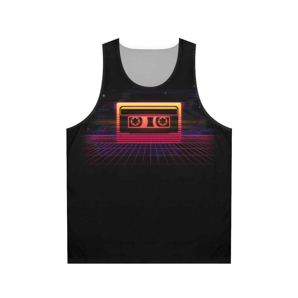 Retro neon sunset cassette tape graphic unisex tank top