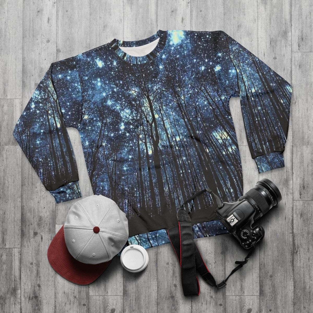 Cosmic star pattern sweatshirt - flat lay