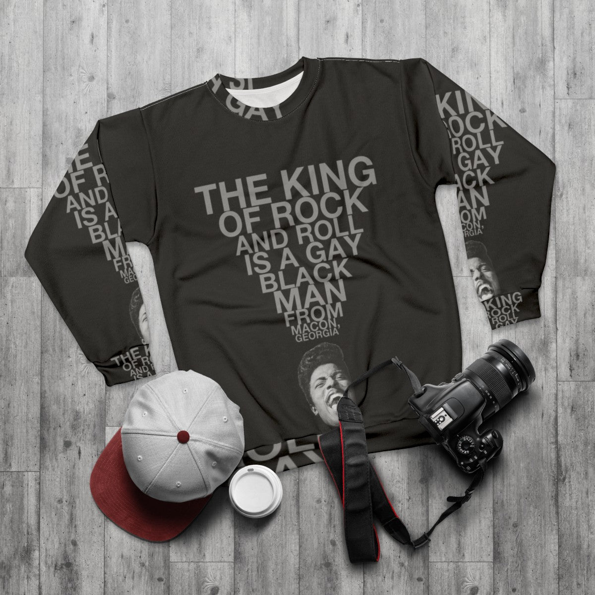 Ooh My Soul Sweatshirt featuring Little Richard's iconic image - flat lay