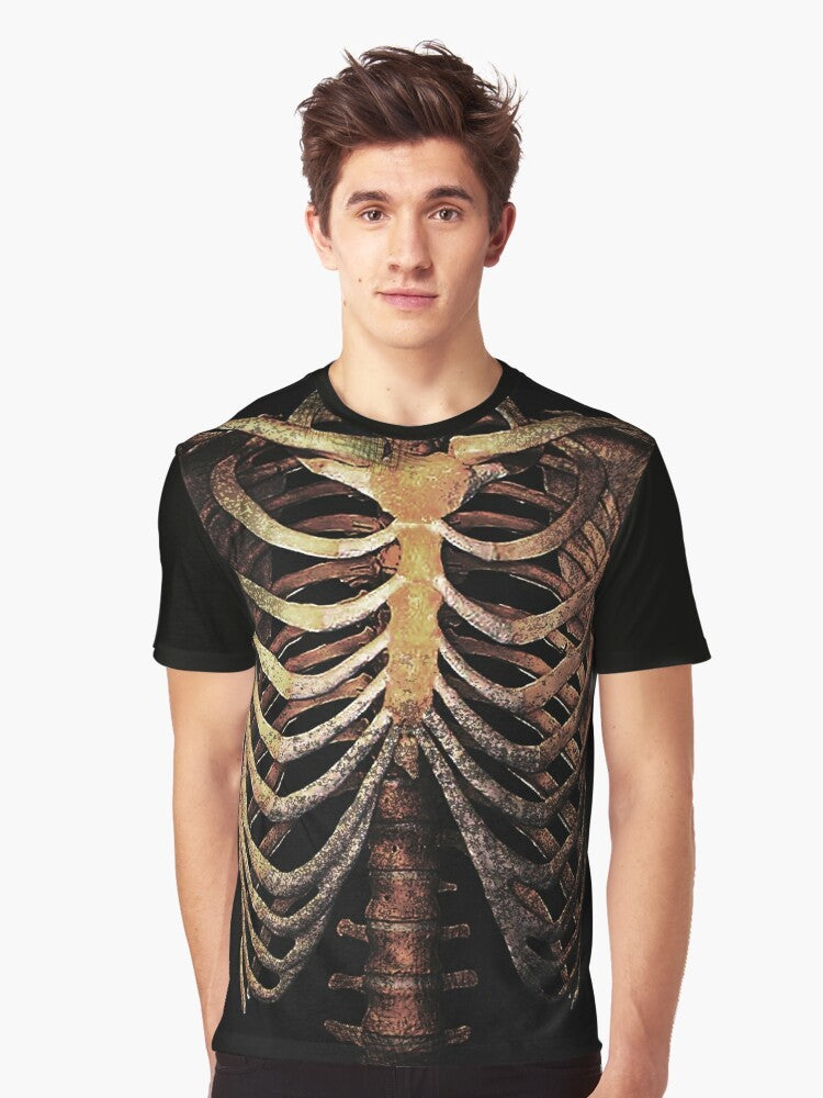 Rib Cage Graphic T-Shirt featuring a trendy skeleton design from Sardinia, Italy. - Men