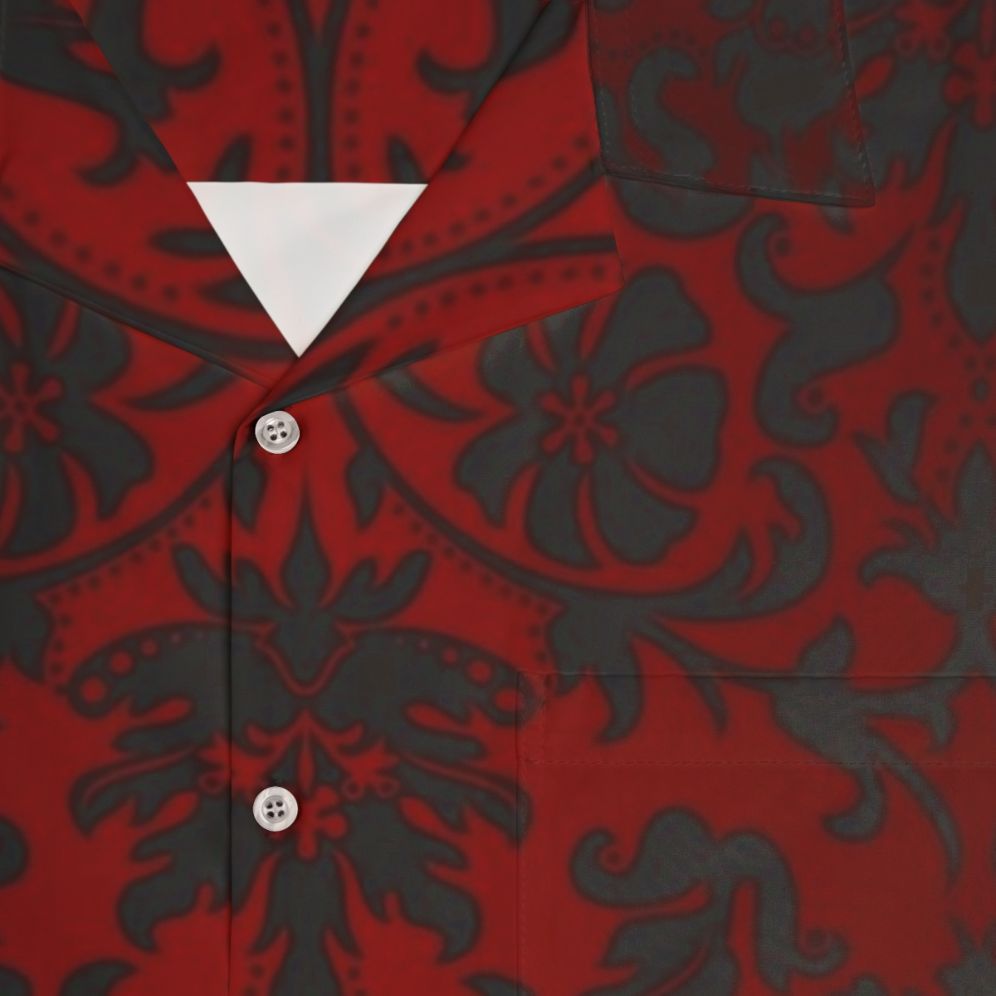 Dark Red and Black Damask Pattern Hawaiian Shirt - Detail