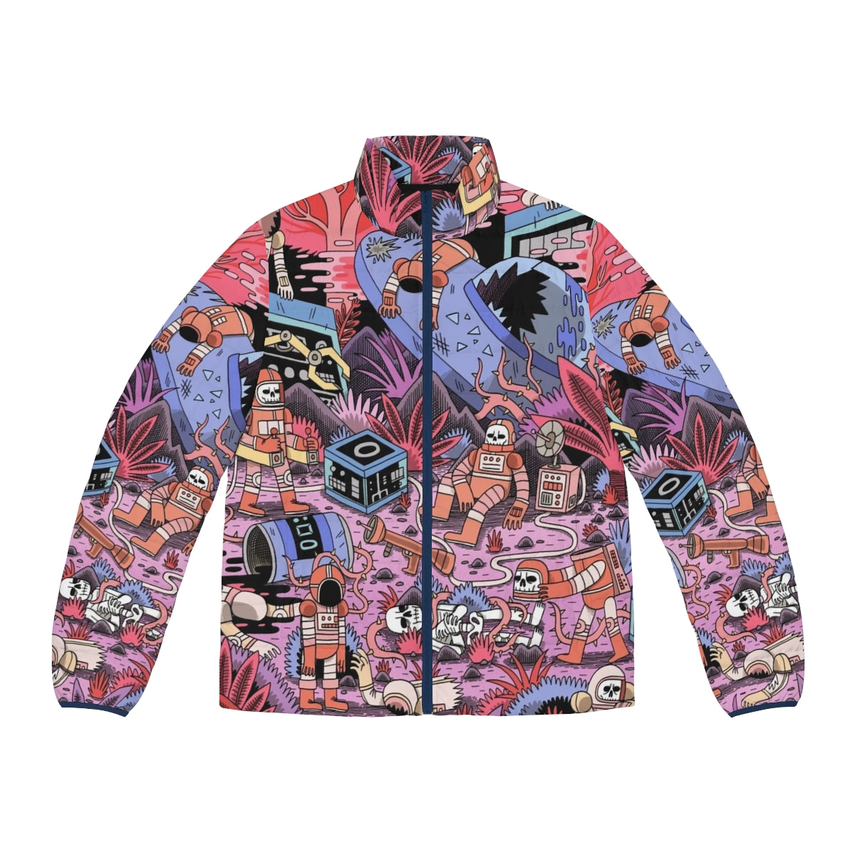 Chaos Puffer Jacket with detailed sci-fi and fantasy inspired design