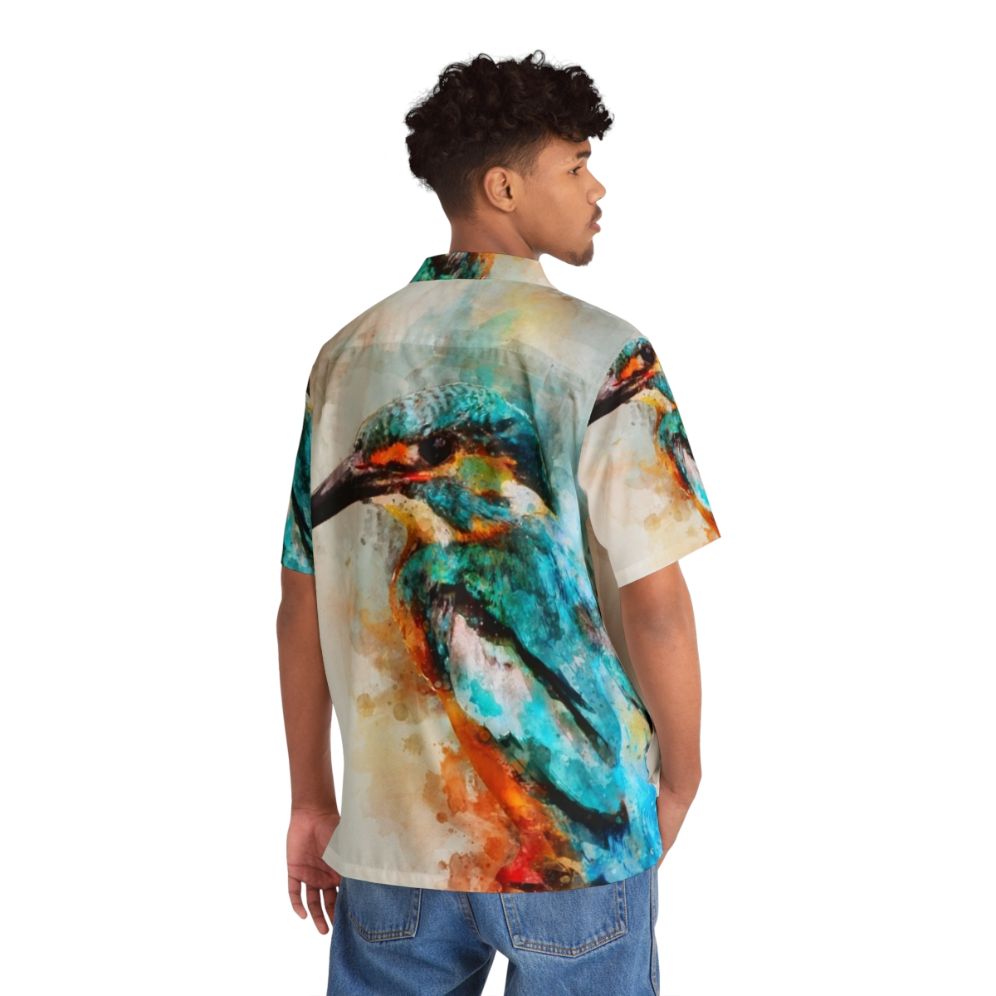 Watercolor Kingfisher Bird Print Hawaiian Shirt - People Back