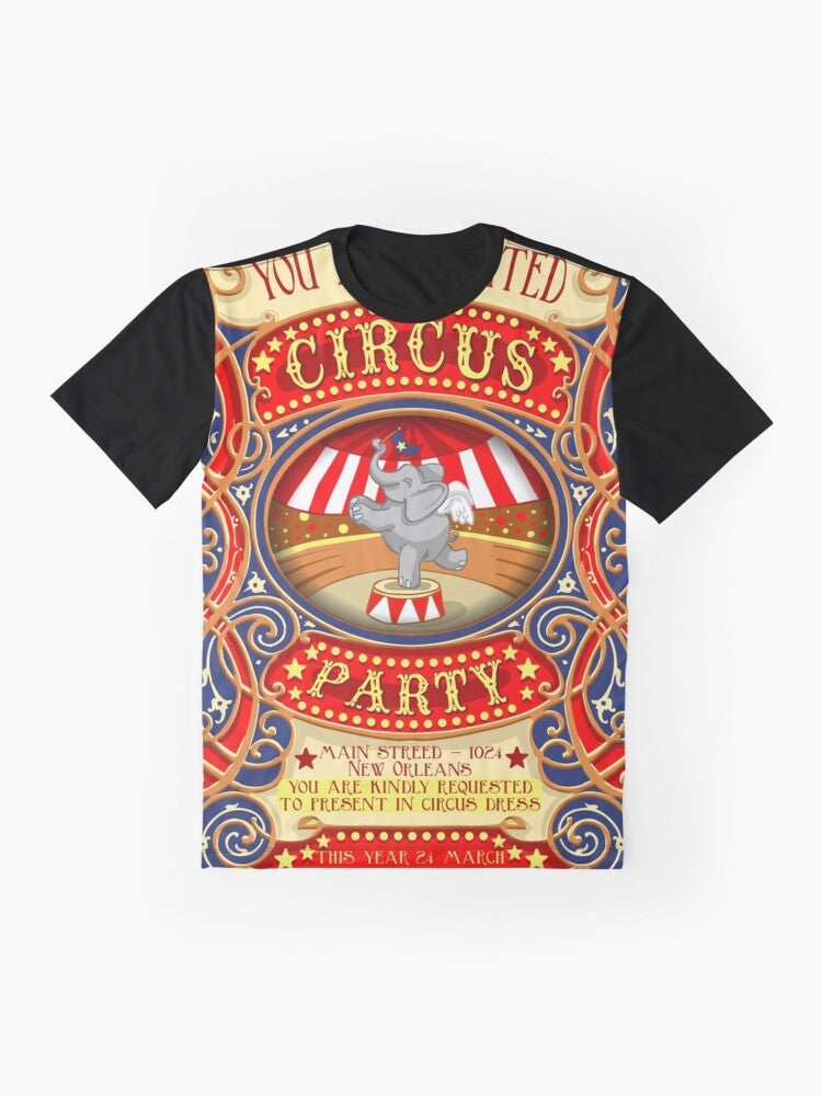 Vintage Dumbo the Flying Elephant circus party graphic t-shirt design - Flat lay