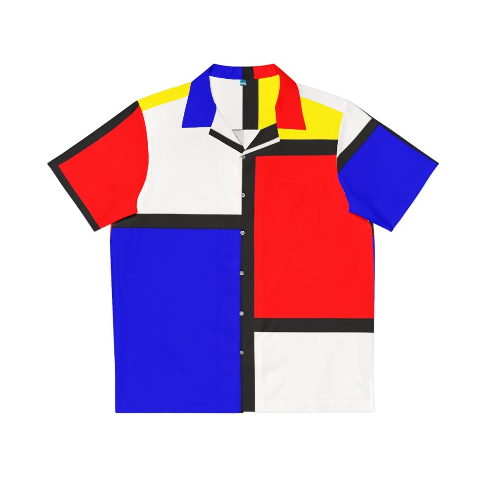 Mondrian-inspired Hawaiian shirt with geometric primary color patterns