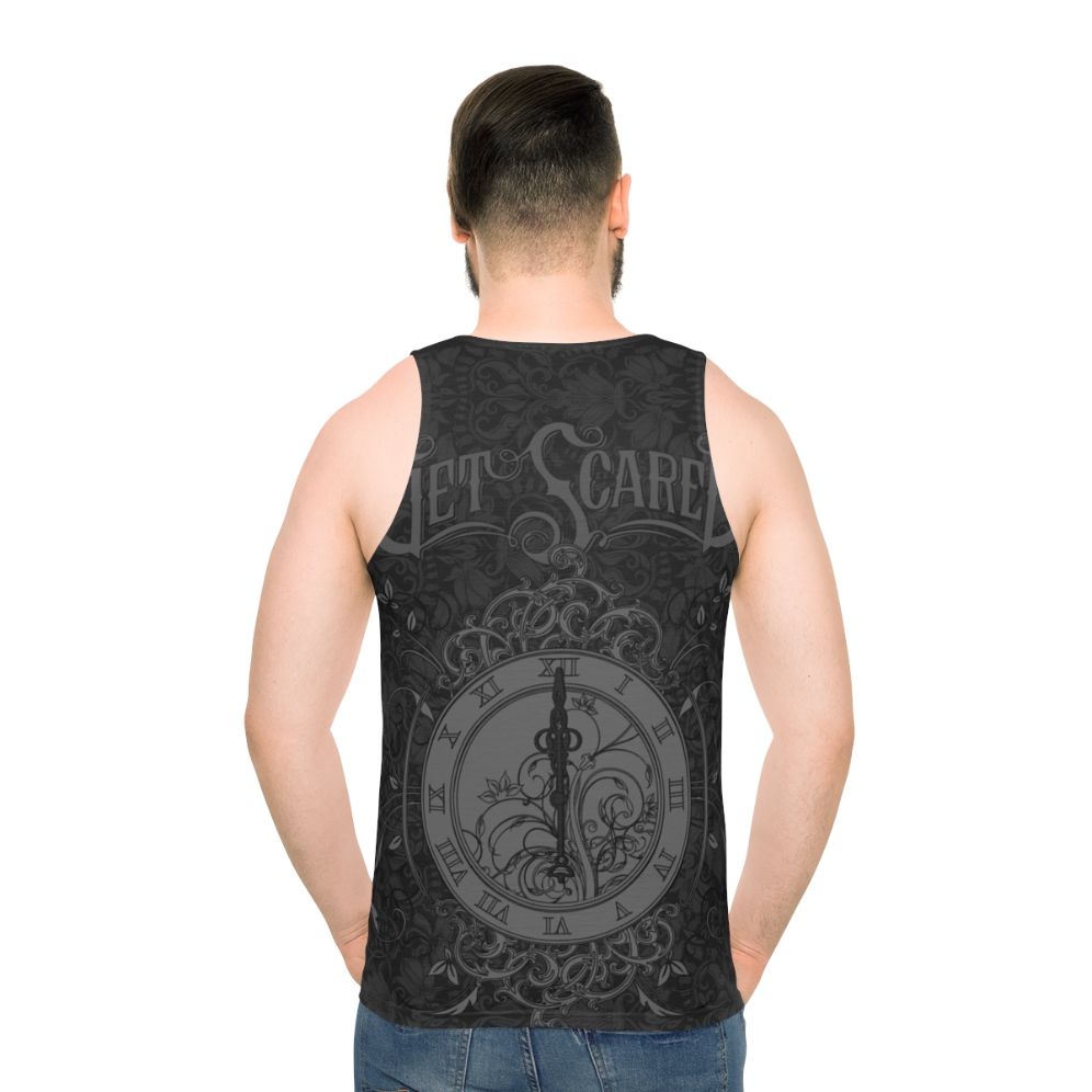 Unisex band tank top with scary demons and floral print design - men back