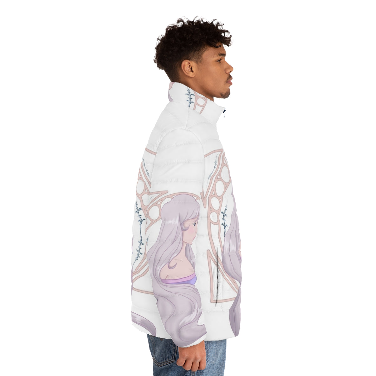 Lady Amalthea white unicorn puffer jacket from the film The Last Unicorn - men side right