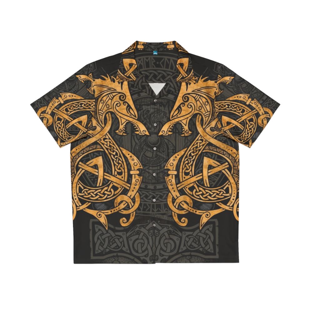 Fighting Fenrir Gold Norse Mythology Hawaiian Shirt