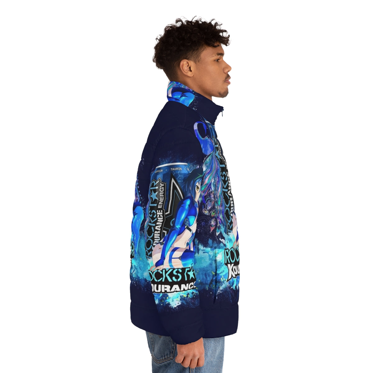 Highschool DxD Xenovia Quarta Anime Girl Blue Hair Puffer Jacket - men side right